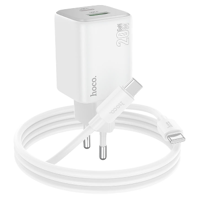 Hoco 2 Port Wall Charger Type C - Type C Cable Set PD20W + QC3.0