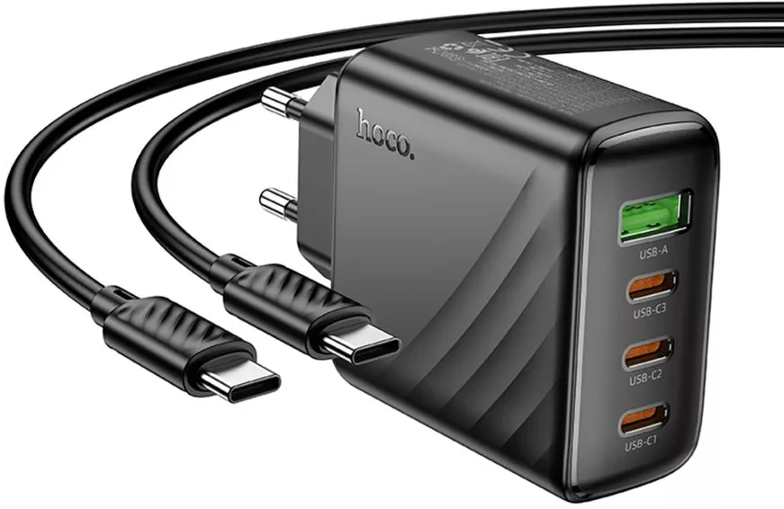 Hoco CS27A 67w GaN PD/QC 3xUSB-C/USB-A ports fast charger + USB-C to USB-C Cable Black