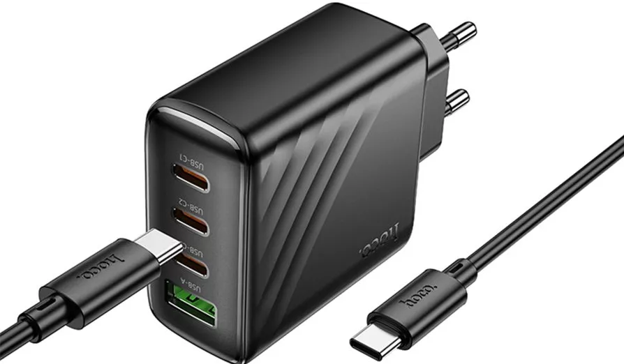 Hoco CS27A 67w GaN PD/QC 3xUSB-C/USB-A ports fast charger + USB-C to USB-C Cable Black